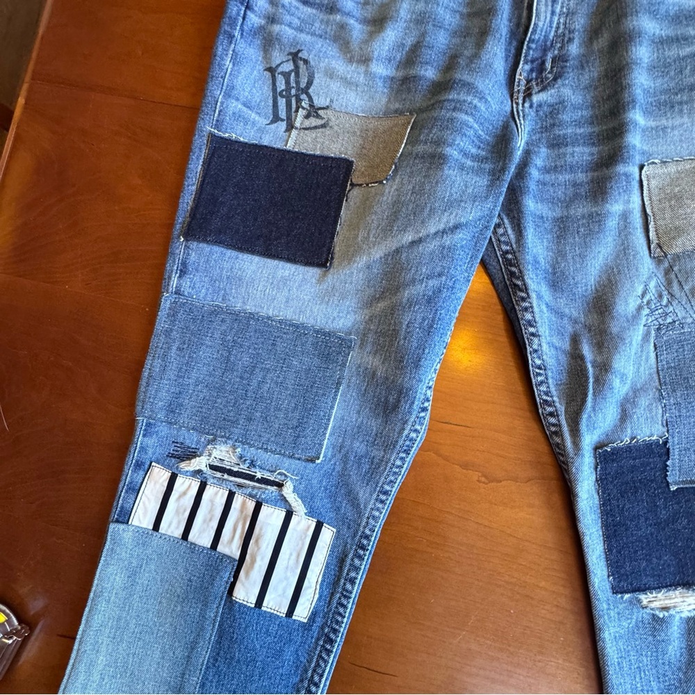 Lauren Ralph Lauren Patchwork Jeans Relaxed Tapered Ankle Jean Size 12 - Picture 8 of 16